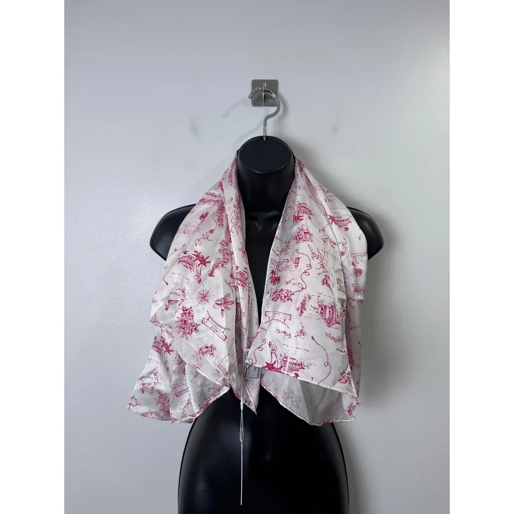NWT Petite Plume x Eden Rock Women Red Reverie Silk Scarf Toile Print OS